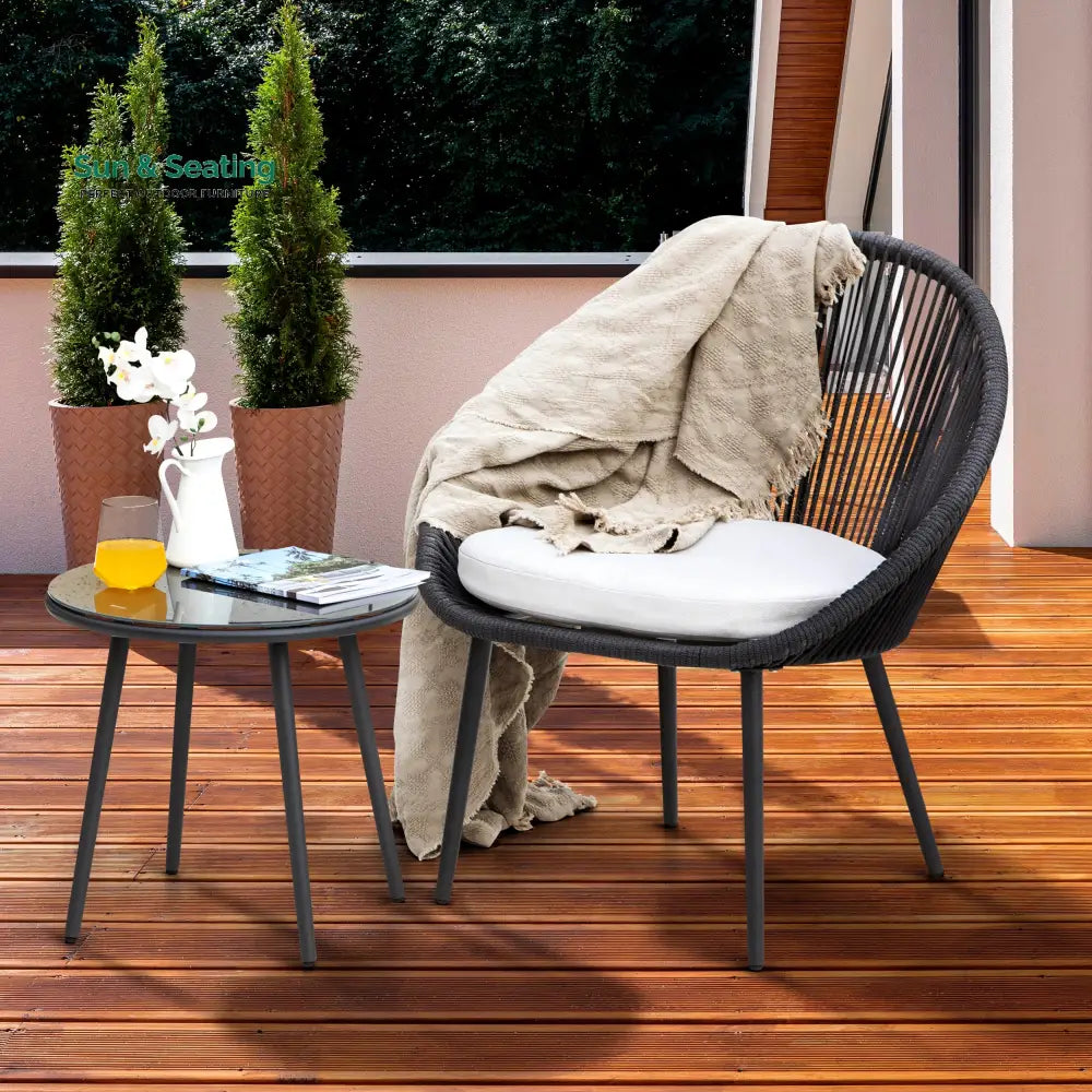 Volta Outdoor Patio Seating Set 2 Chairs and 1 Table Set (Black) Braided &amp; Rope Coffee Table Sets