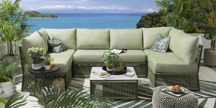 Vonnegut Outdoor Sofa Set 6 Seater and 1 Center Table Set (Green) Braided &amp; Rope Sofa Sets