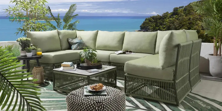 Vonnegut Outdoor Sofa Set 6 Seater and 1 Center Table Set (Green) Braided &amp; Rope Sofa Sets