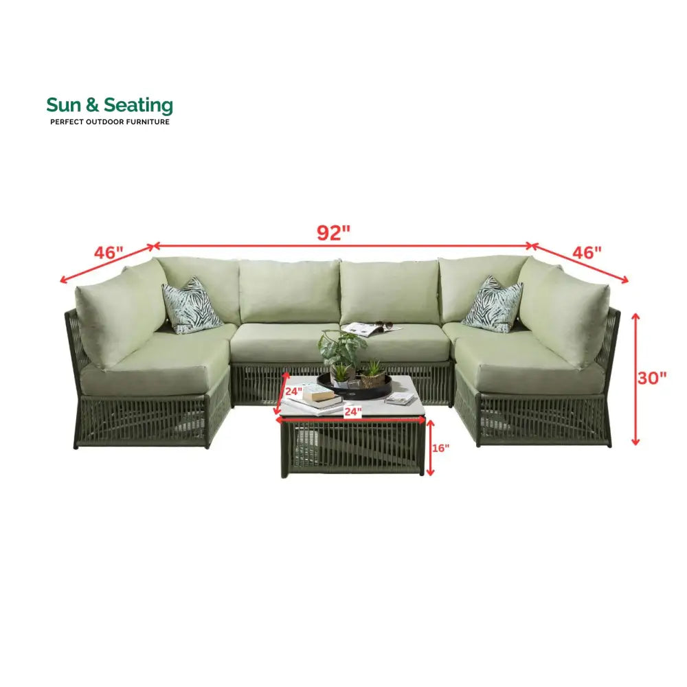 Vonnegut Outdoor Sofa Set 6 Seater and 1 Center Table Set (Green) Braided &amp; Rope Sofa Sets