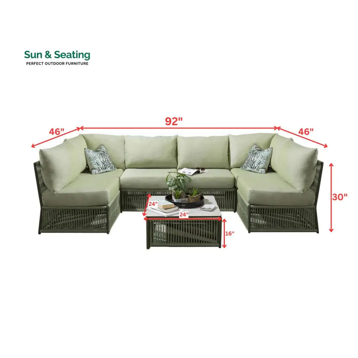 Vonnegut Outdoor Sofa Set 6 Seater and 1 Center Table Set (Green) Braided &amp; Rope Sofa Sets