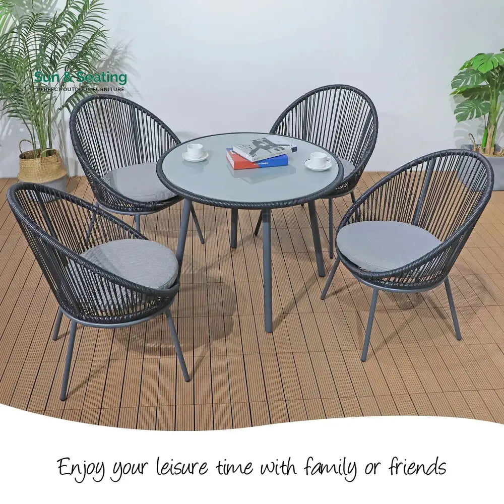 Votion Outdoor Patio Seating Set 4 Chairs and 1 Table Set (Black) Coffee Table Sets