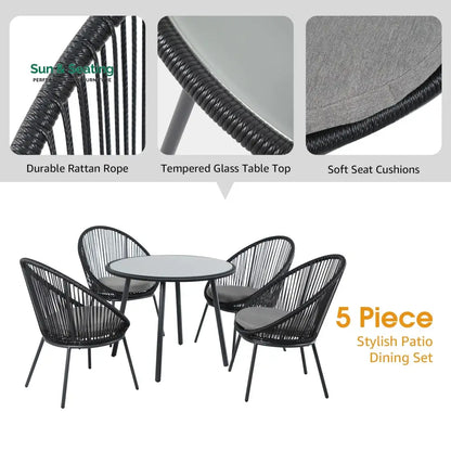Votion Outdoor Patio Seating Set 4 Chairs and 1 Table Set (Black) Coffee Table Sets