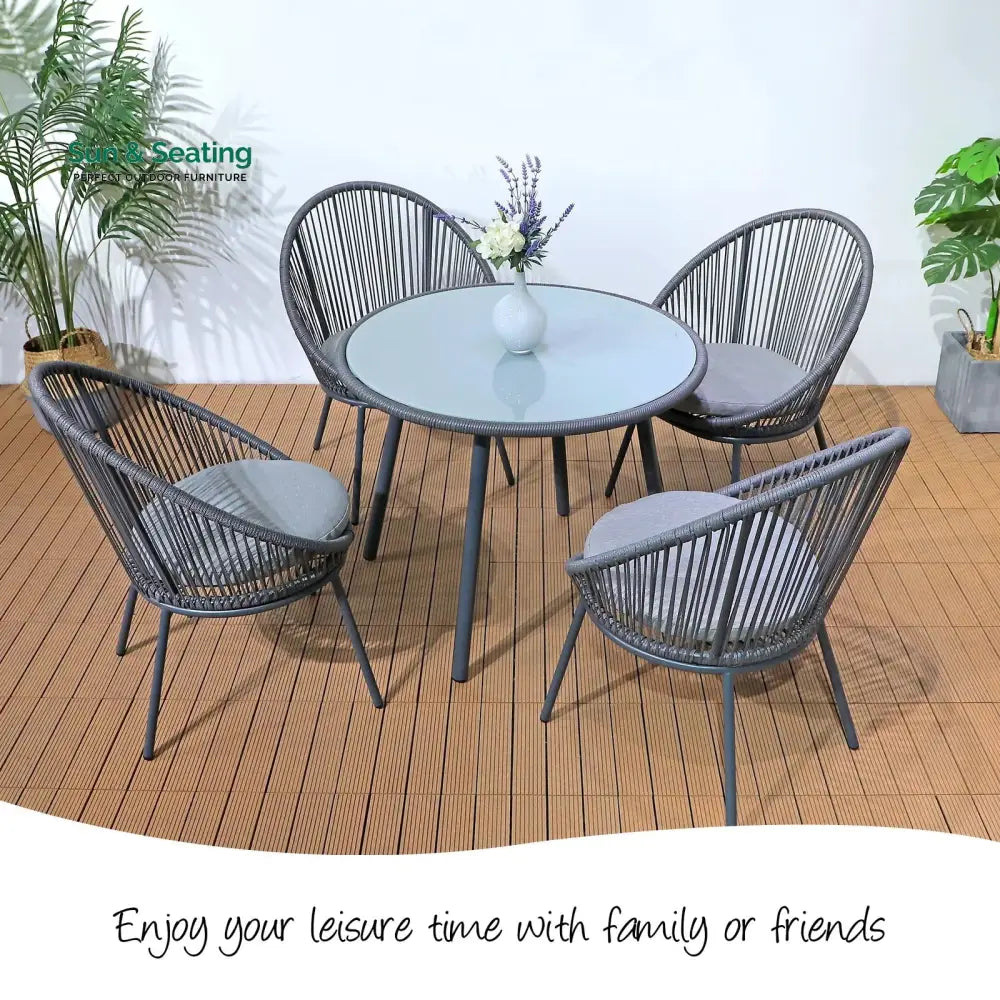 Votion Outdoor Patio Seating Set 4 Chairs and 1 Table Set (Grey) Coffee Table Sets