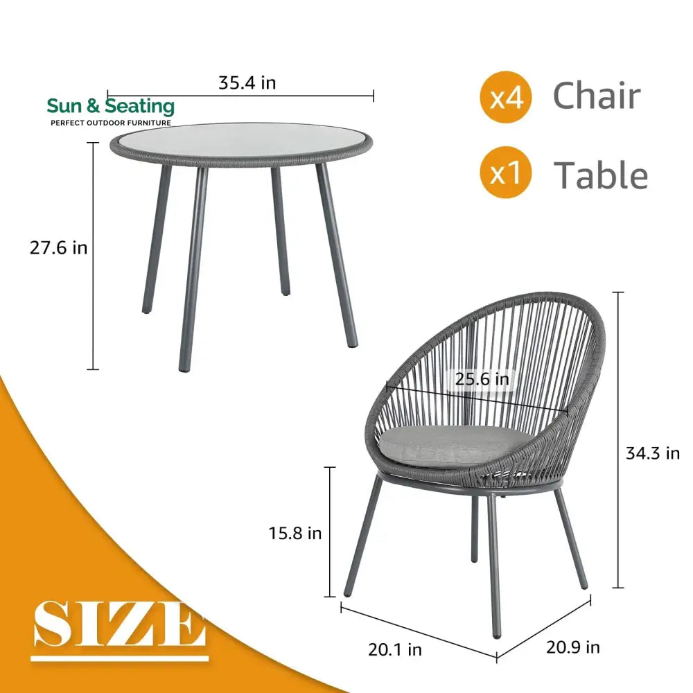 Votion Outdoor Patio Seating Set 4 Chairs and 1 Table Set (Grey) Coffee Table Sets