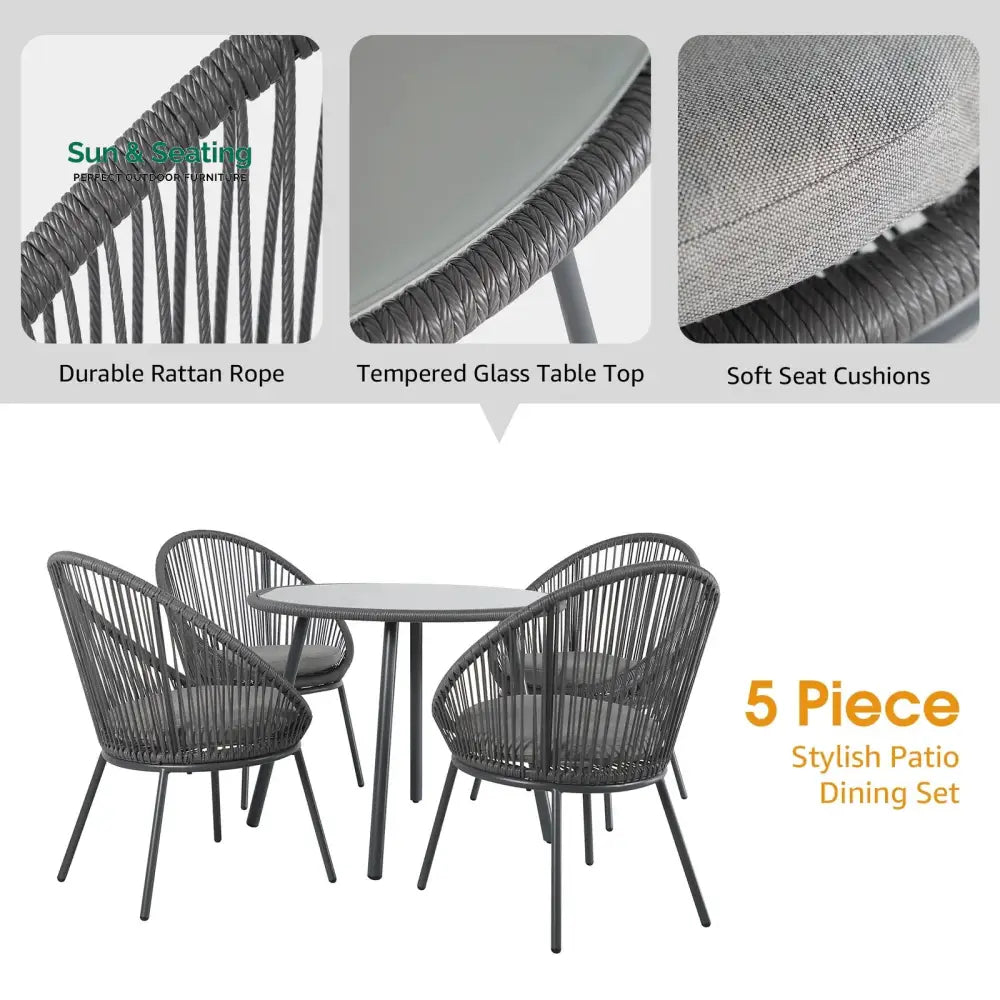 Votion Outdoor Patio Seating Set 4 Chairs and 1 Table Set (Grey) Coffee Table Sets