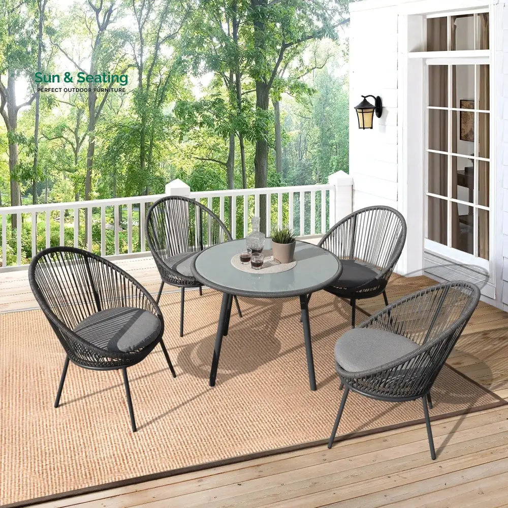 Votion Outdoor Patio Seating Set 4 Chairs and 1 Table Set (Grey) Coffee Table Sets