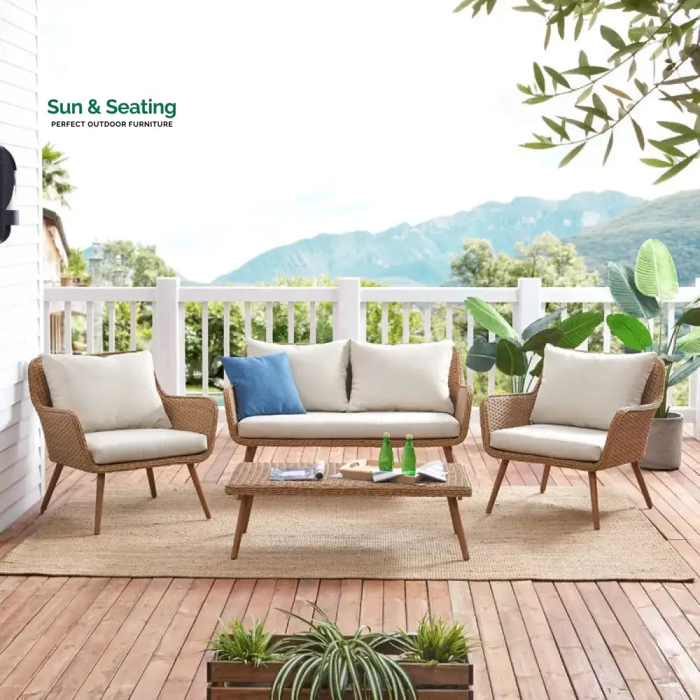 Wagner Outdoor Sofa Set 2 Seater 2 Single seater and 1 Center Table (Brown + Beige) Sofa Sets