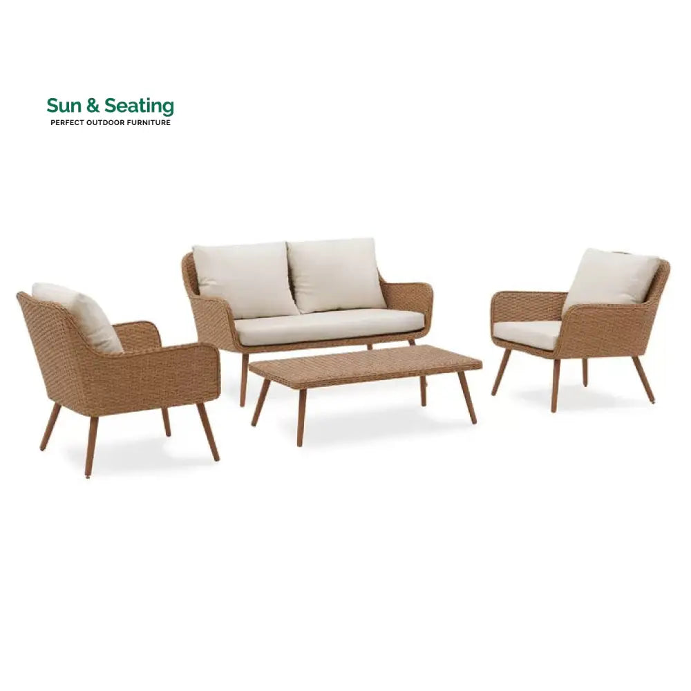 Wagner Outdoor Sofa Set 2 Seater 2 Single seater and 1 Center Table (Brown + Beige) Sofa Sets
