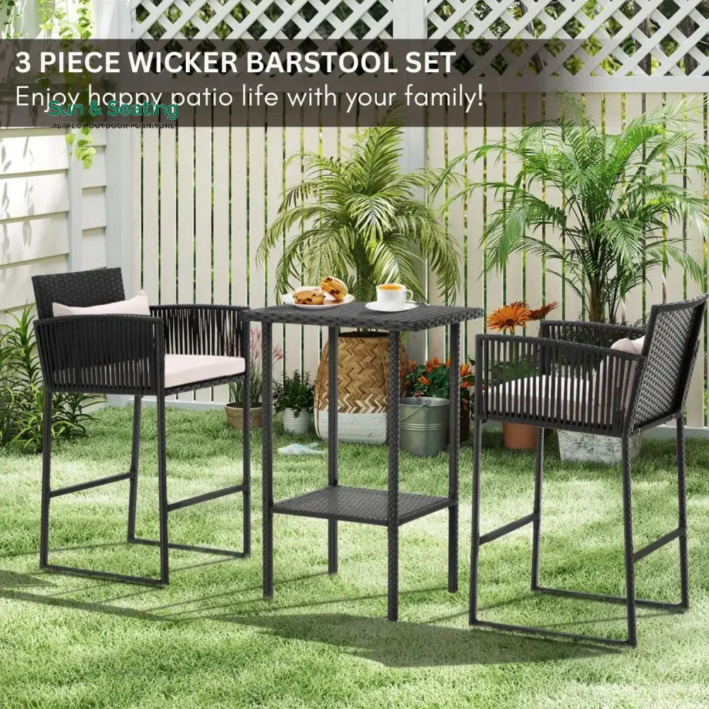 Walburga Outdoor Rattan Wicker Bar Set With 2-Tier Table Bar Set