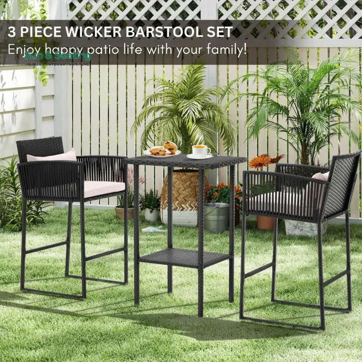 Walburga Outdoor Rattan Wicker Bar Set With 2-Tier Table Bar Set