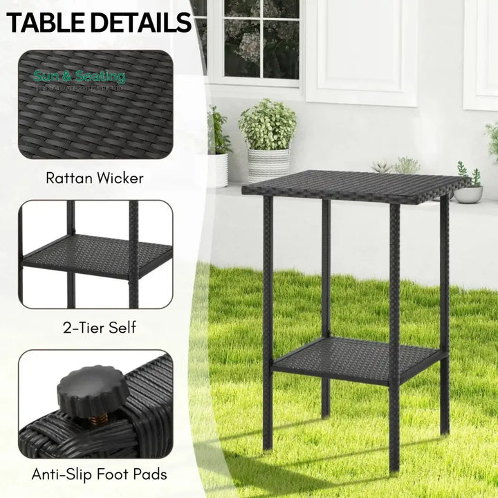 Walburga Outdoor Rattan Wicker Bar Set With 2-Tier Table Bar Set