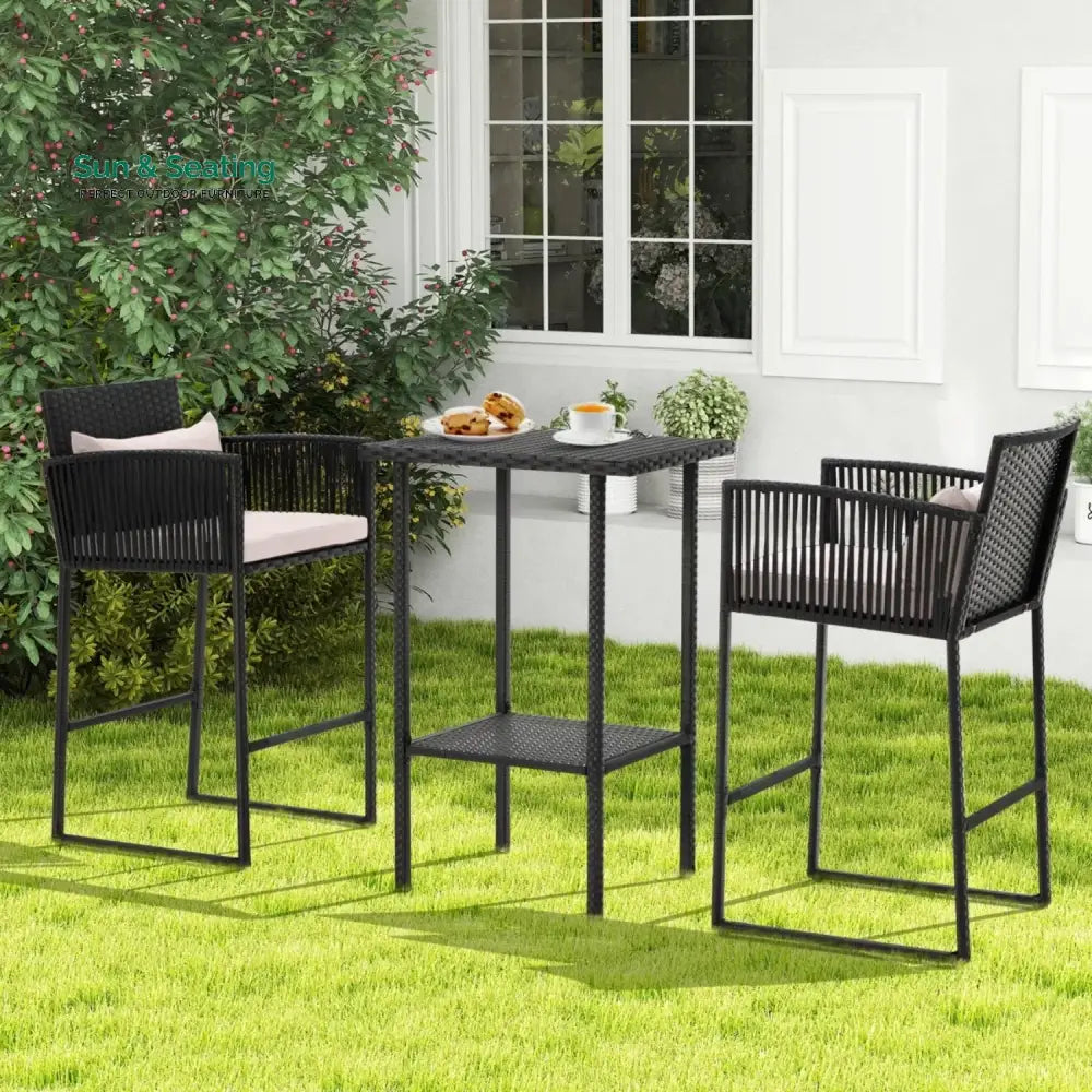 Walburga Outdoor Rattan Wicker Bar Set With 2-Tier Table Bar Set