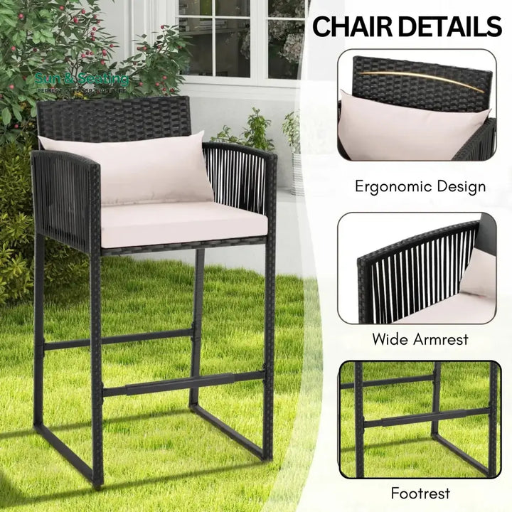 Walburga Outdoor Rattan Wicker Bar Set With 2-Tier Table Bar Set