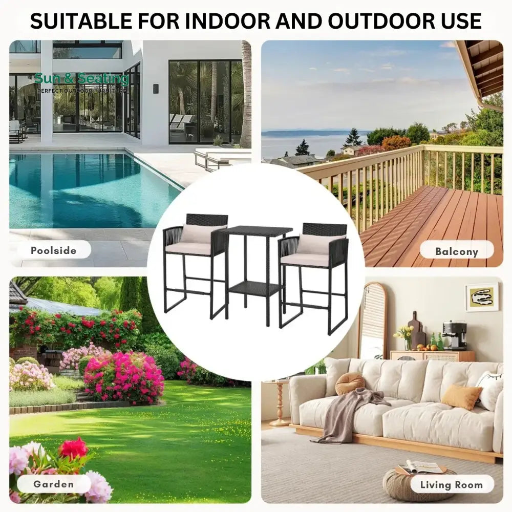 Walburga Outdoor Rattan Wicker Bar Set With 2-Tier Table Bar Set