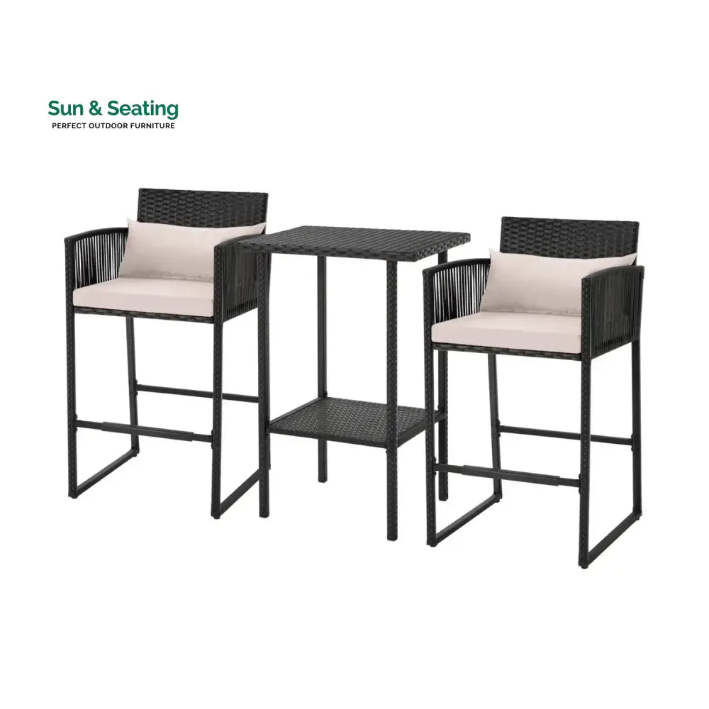 Walburga Outdoor Rattan Wicker Bar Set With 2-Tier Table Bar Set
