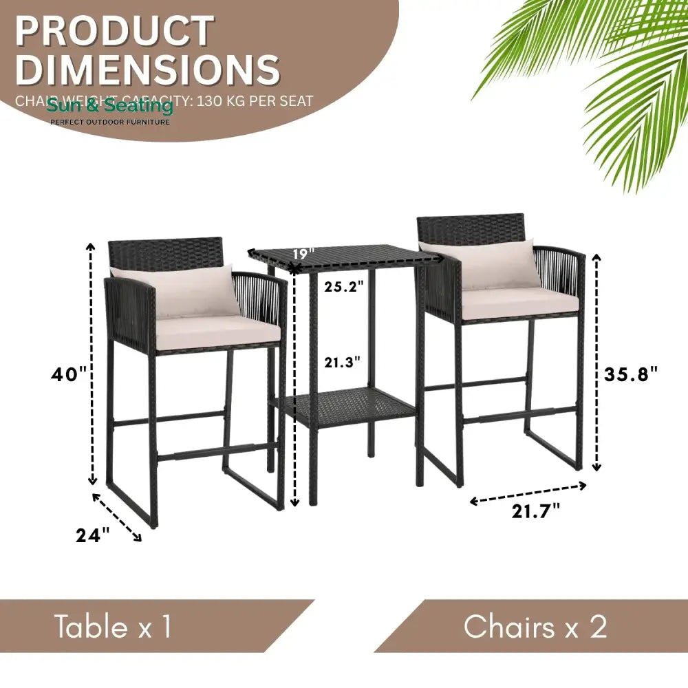 Walburga Outdoor Rattan Wicker Bar Set With 2-Tier Table Bar Set