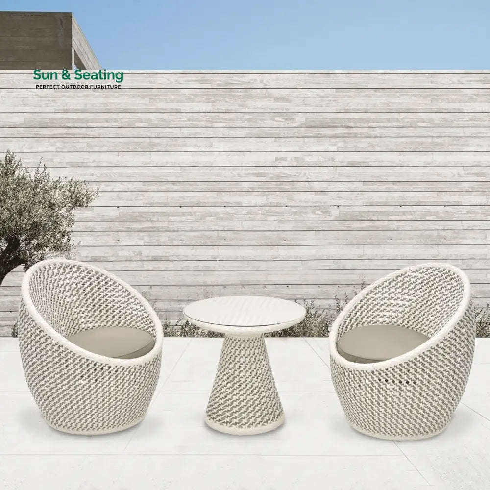 Wall Outdoor Patio Seating Set 2 Chairs and 1 Table Set (White + Silver) Coffee Table Sets