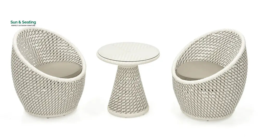 Wall Outdoor Patio Seating Set 2 Chairs and 1 Table Set (White + Silver) Coffee Table Sets