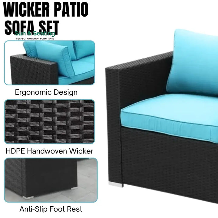 Warda Outdoor Garden Conversation Sofa Set (Black/Sky-Blue) Sofa Set