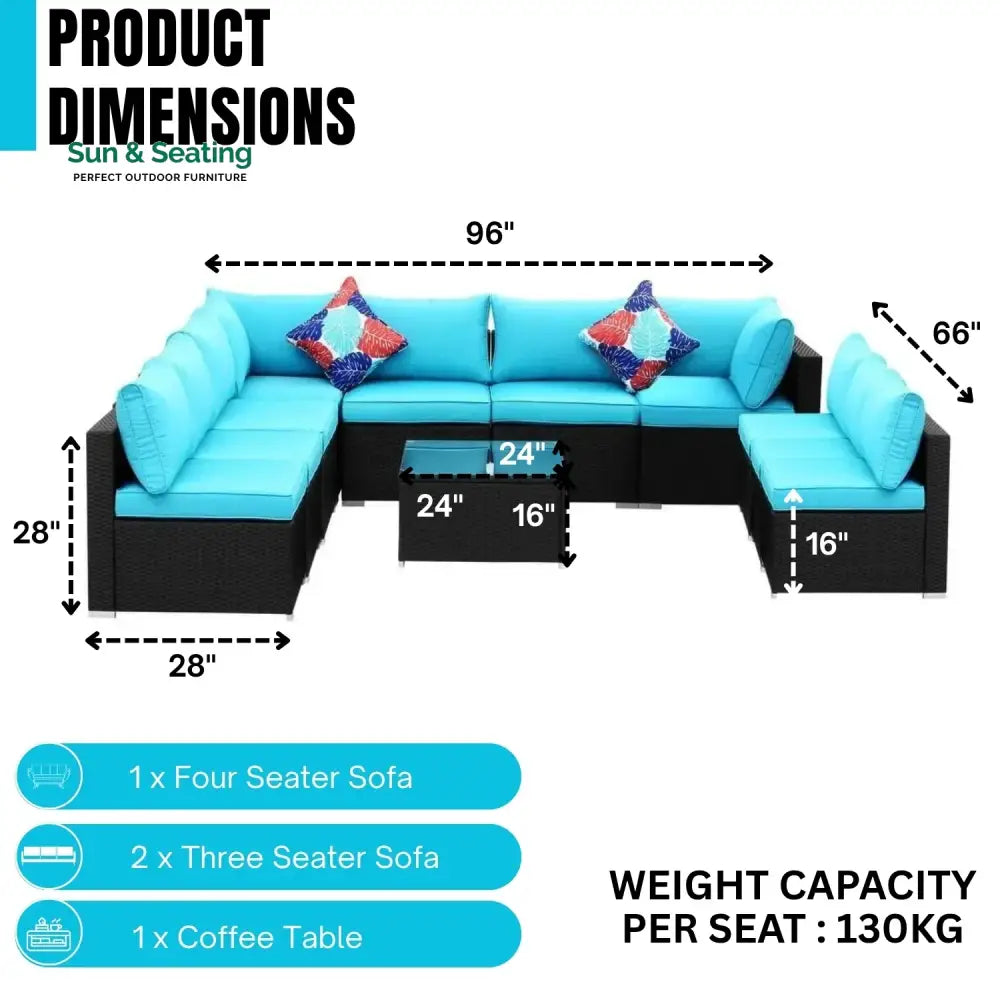 Warda Outdoor Garden Conversation Sofa Set (Black/Sky-Blue) Sofa Set