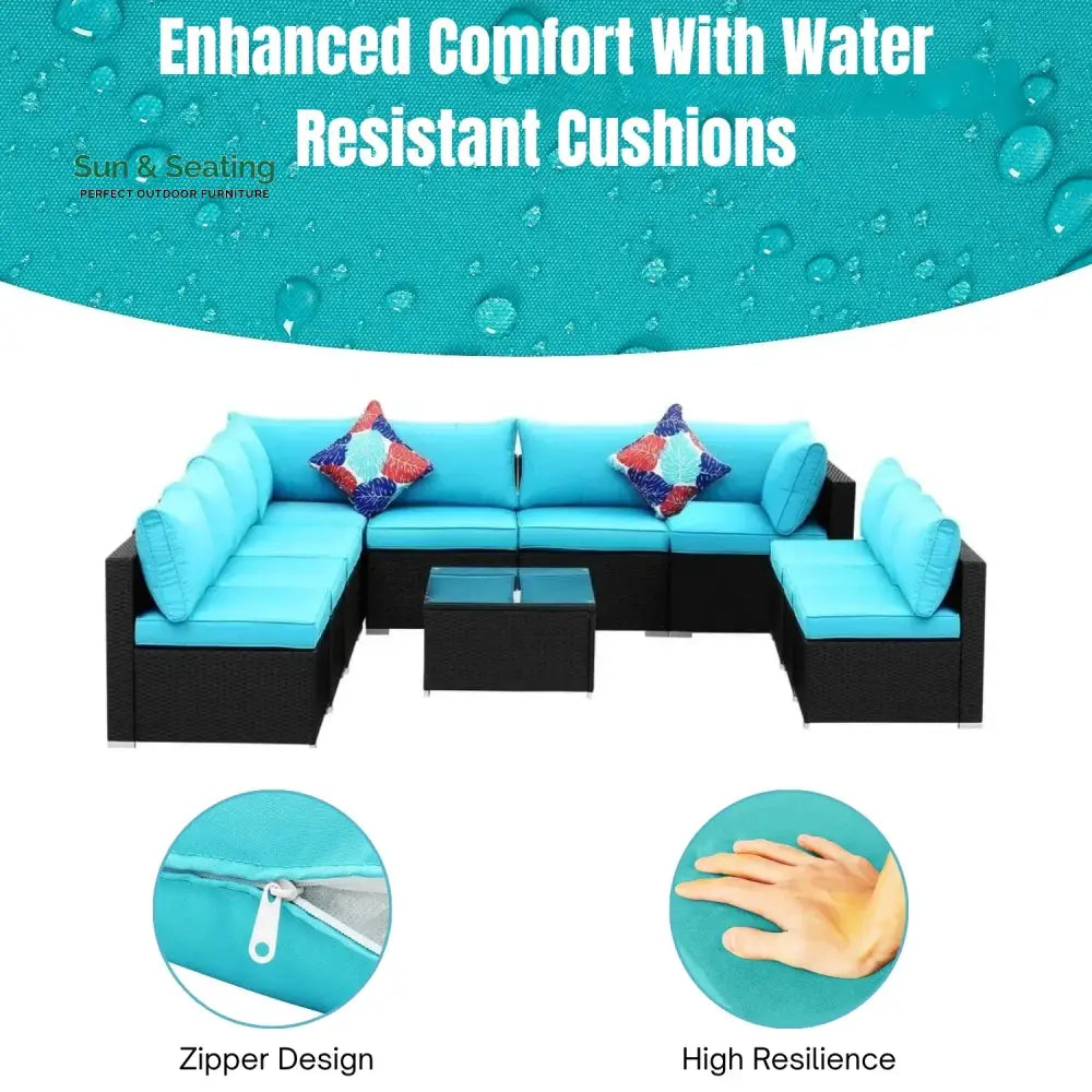 Warda Outdoor Garden Conversation Sofa Set (Black/Sky-Blue) Sofa Set