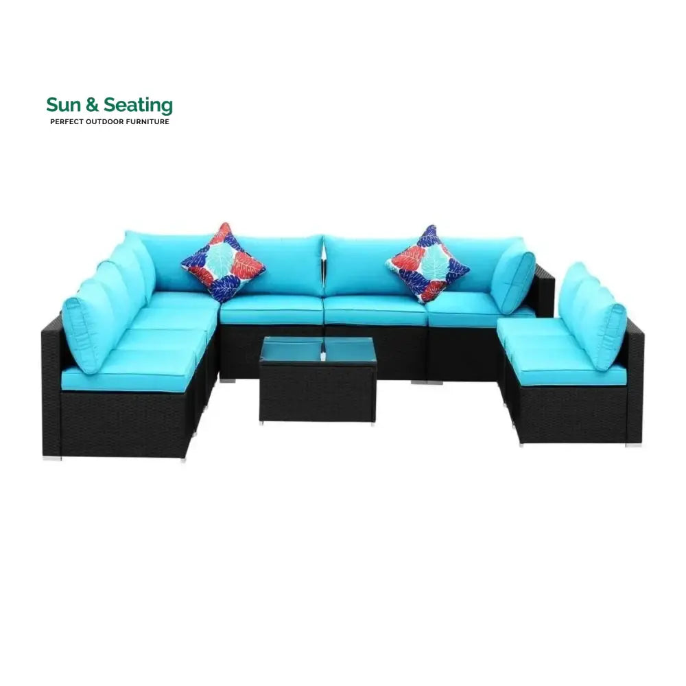 Warda Outdoor Garden Conversation Sofa Set (Black/Sky-Blue) Sofa Set