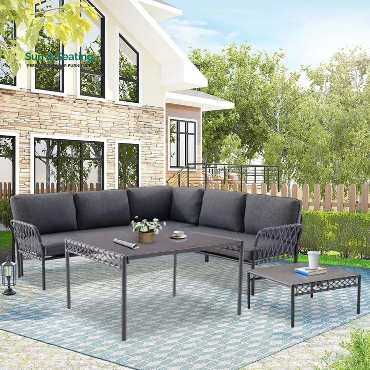 Waverly Outdoor Rope 5 Seater L-Shape Sofa Sofa Set