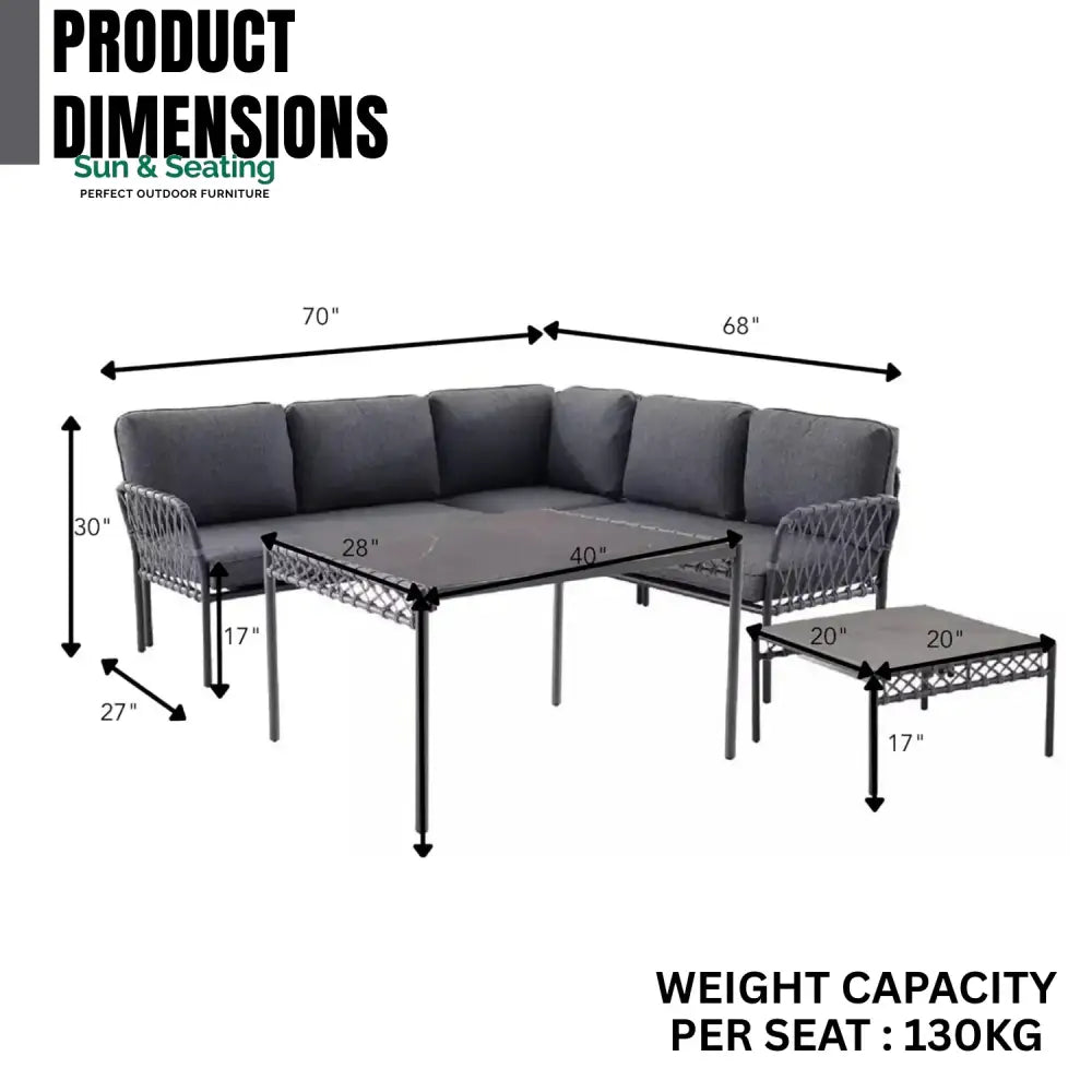 Waverly Outdoor Rope 5 Seater L-Shape Sofa Sofa Set