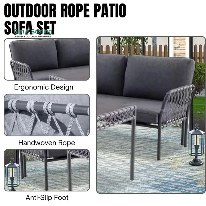 Waverly Outdoor Rope 5 Seater L-Shape Sofa Sofa Set