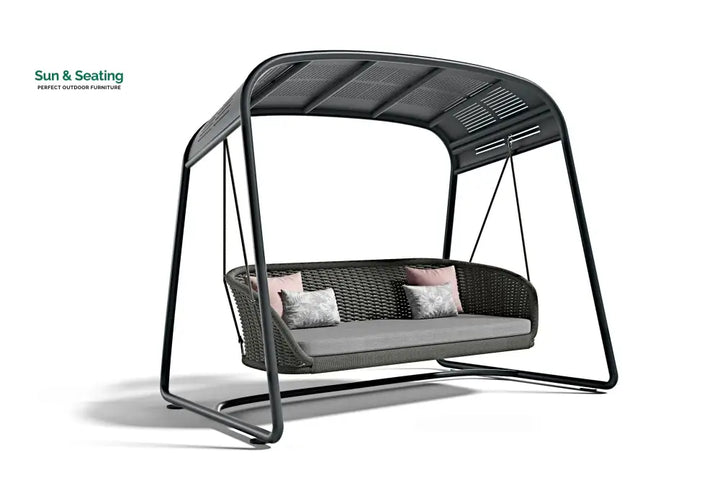 Wegg Double Seater Hanging Swing With Stand For Balcony Garden Swing (Dark Grey) Swings