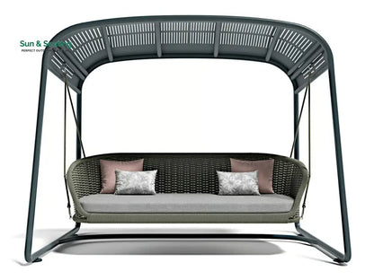 Wegg Double Seater Hanging Swing With Stand For Balcony Garden Swing (Dark Grey) Swings