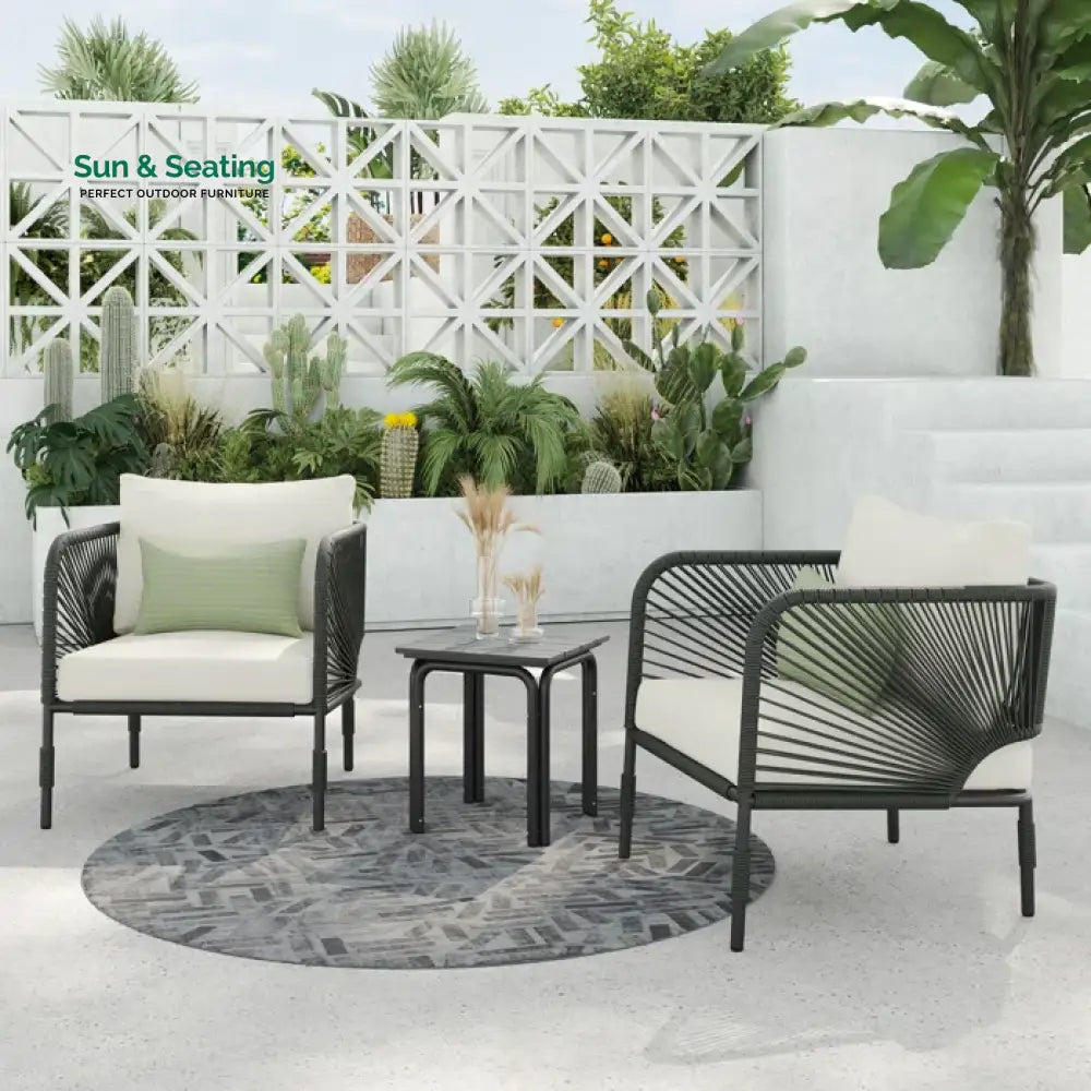 Werner Outdoor Patio Seating Set 2 Chairs and 1 Table Set (GREY) Braided & Rope Coffee Table Sets