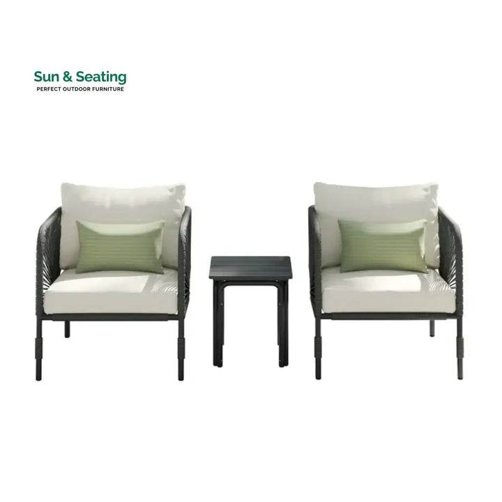 Werner Outdoor Patio Seating Set 2 Chairs and 1 Table Set (GREY) Braided &amp; Rope Coffee Table Sets