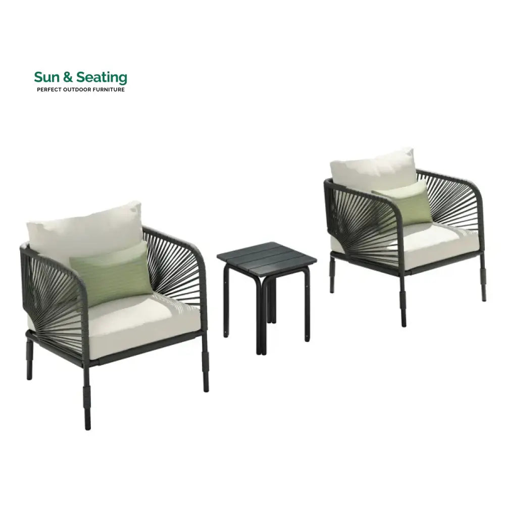 Werner Outdoor Patio Seating Set 2 Chairs and 1 Table Set (GREY) Braided &amp; Rope Coffee Table Sets