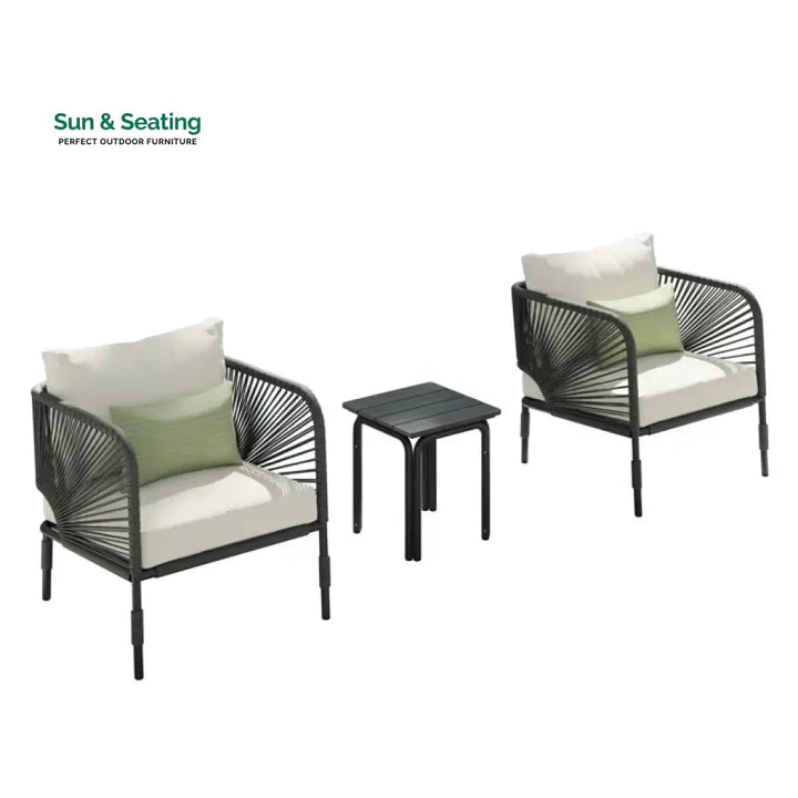 Werner Outdoor Patio Seating Set 2 Chairs and 1 Table Set (GREY) Braided &amp; Rope Coffee Table Sets