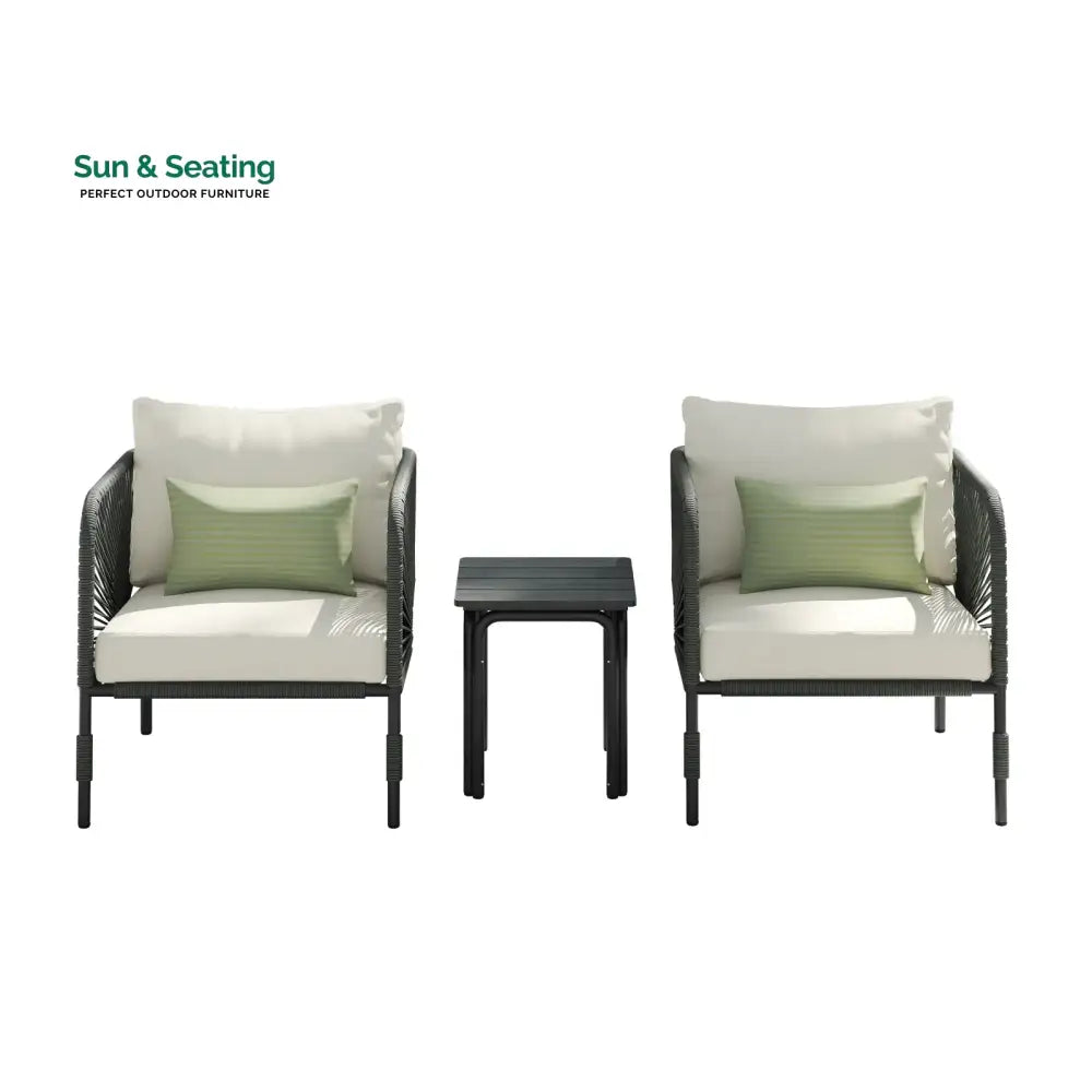 Werner Outdoor Patio Seating Set 2 Chairs and 1 Table Set (GREY) Braided &amp; Rope Coffee Table Sets