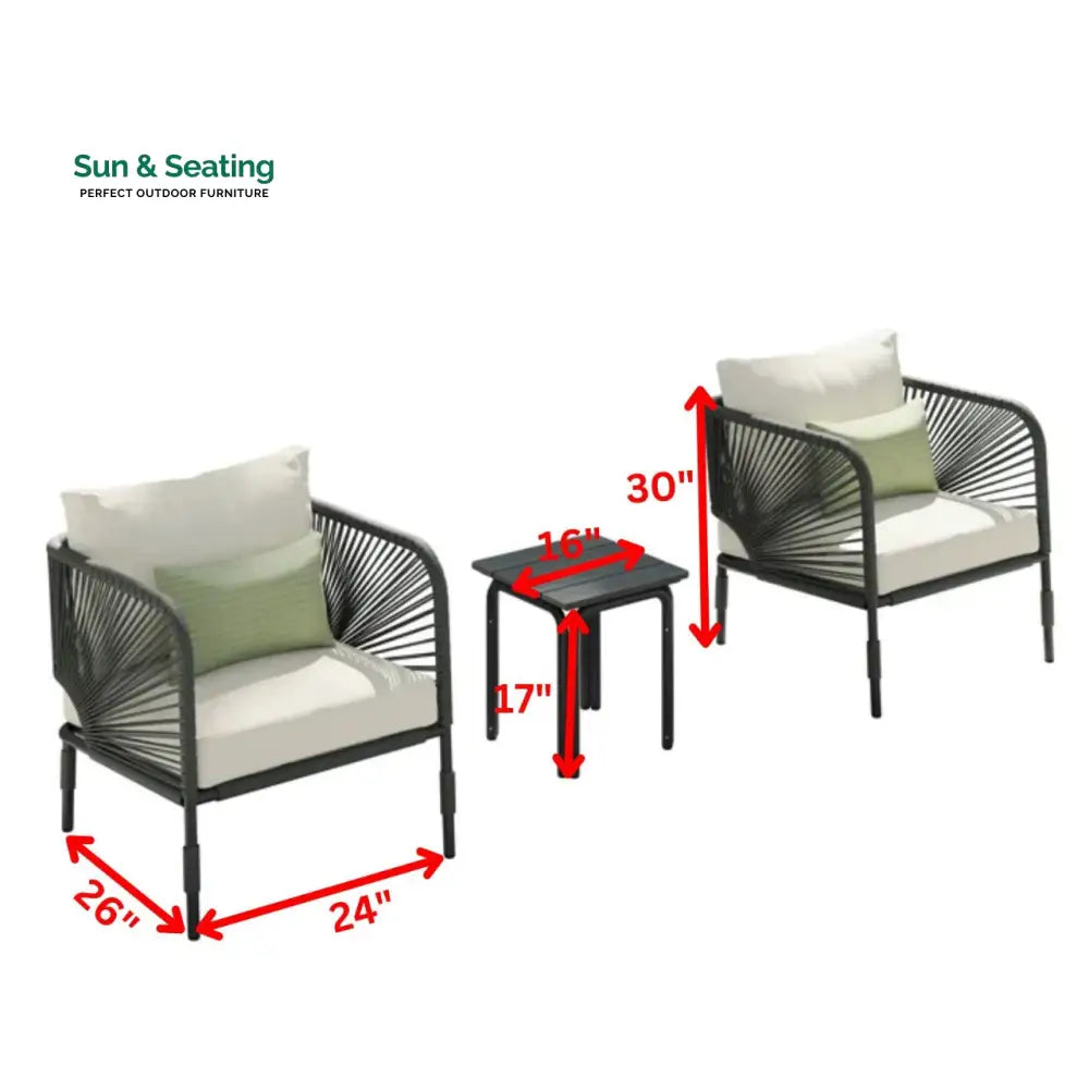 Werner Outdoor Patio Seating Set 2 Chairs and 1 Table Set (GREY) Braided &amp; Rope Coffee Table Sets