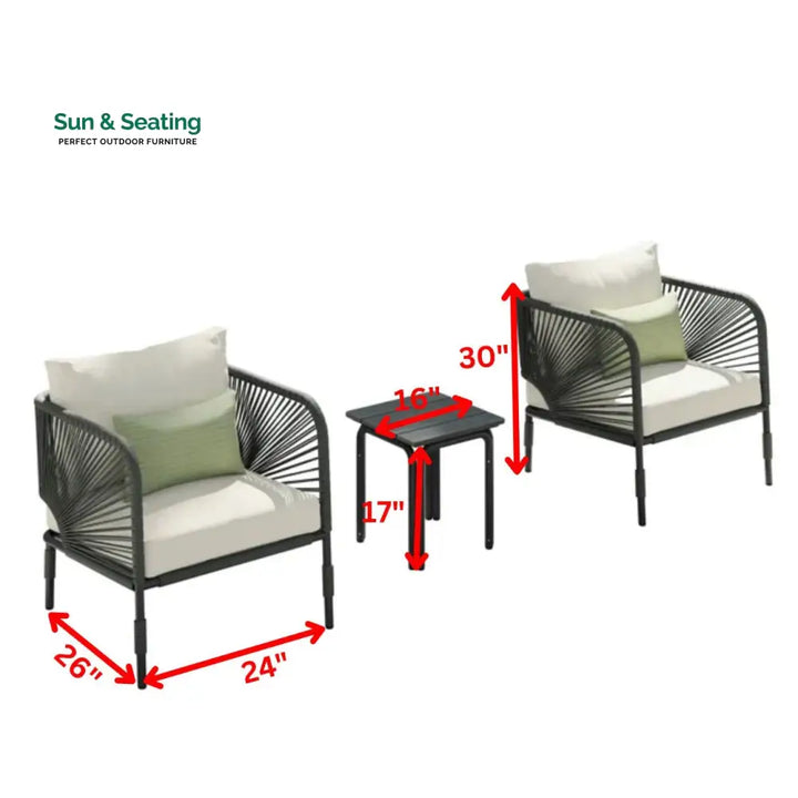 Werner Outdoor Patio Seating Set 2 Chairs and 1 Table Set (GREY) Braided &amp; Rope Coffee Table Sets