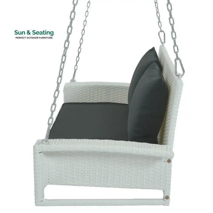 White Rattan Wicker Two Seater Sofa Swing Swing