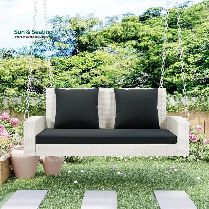 White Rattan Wicker Two Seater Sofa Swing Swing