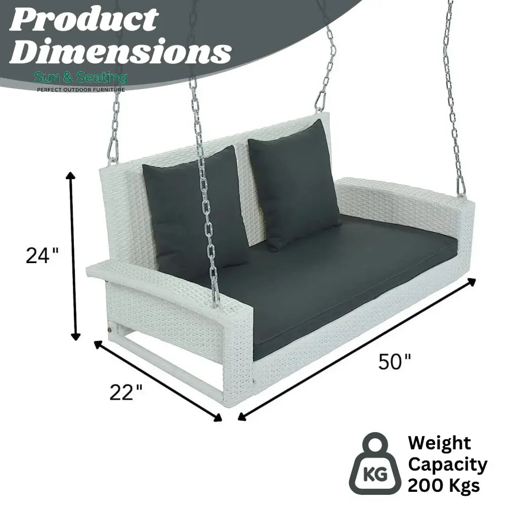 White Rattan Wicker Two Seater Sofa Swing Swing