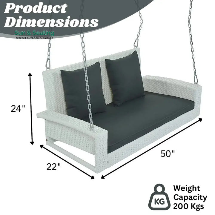 White Rattan Wicker Two Seater Sofa Swing Swing