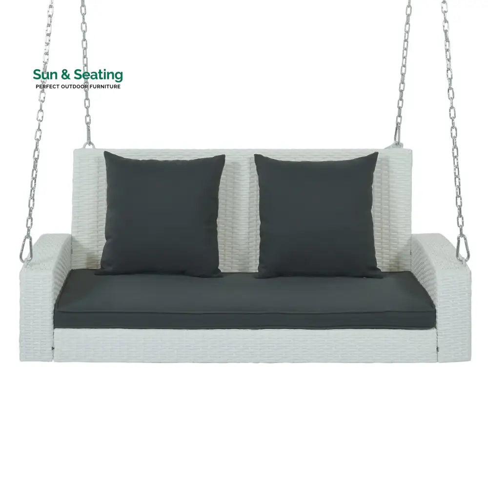 White Rattan Wicker Two Seater Sofa Swing Swing