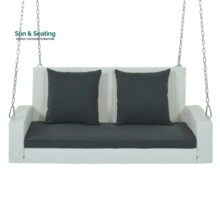 White Rattan Wicker Two Seater Sofa Swing Swing
