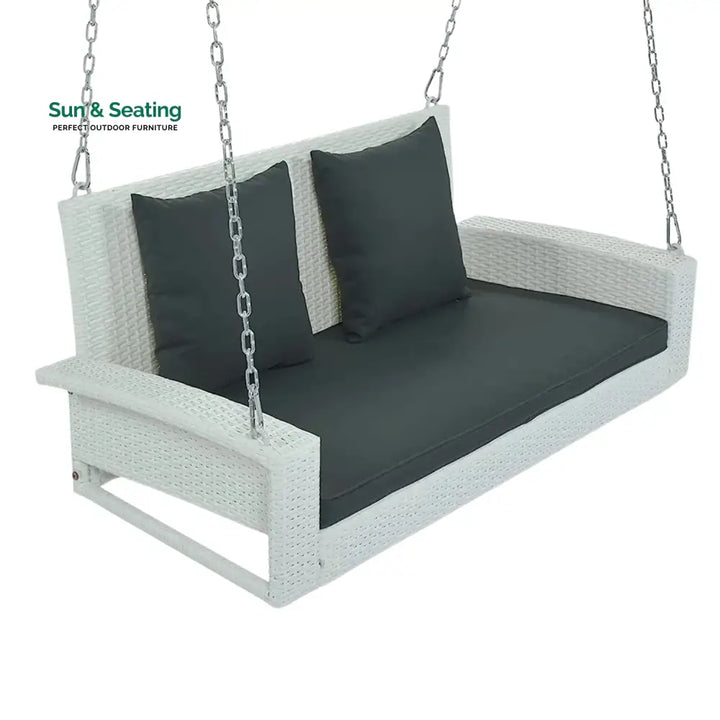 White Rattan Wicker Two Seater Sofa Swing Swing