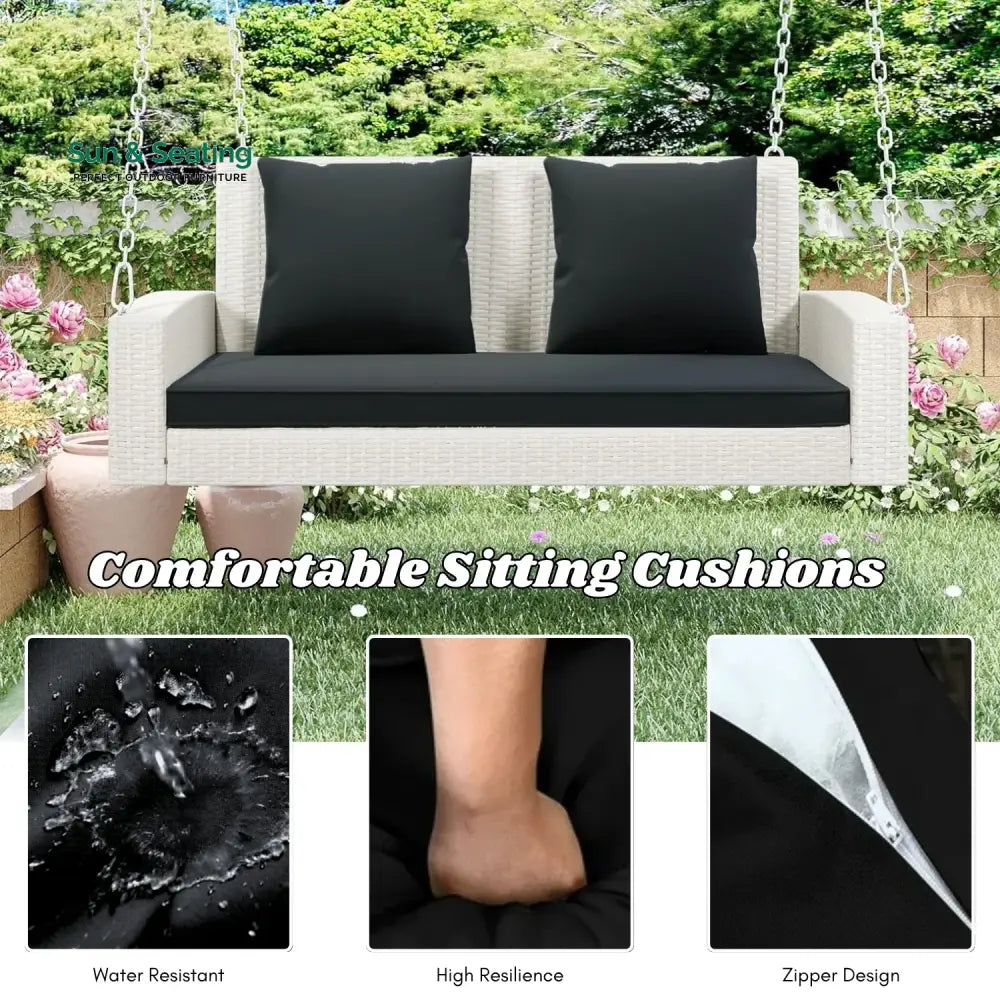 White Rattan Wicker Two Seater Sofa Swing Swing