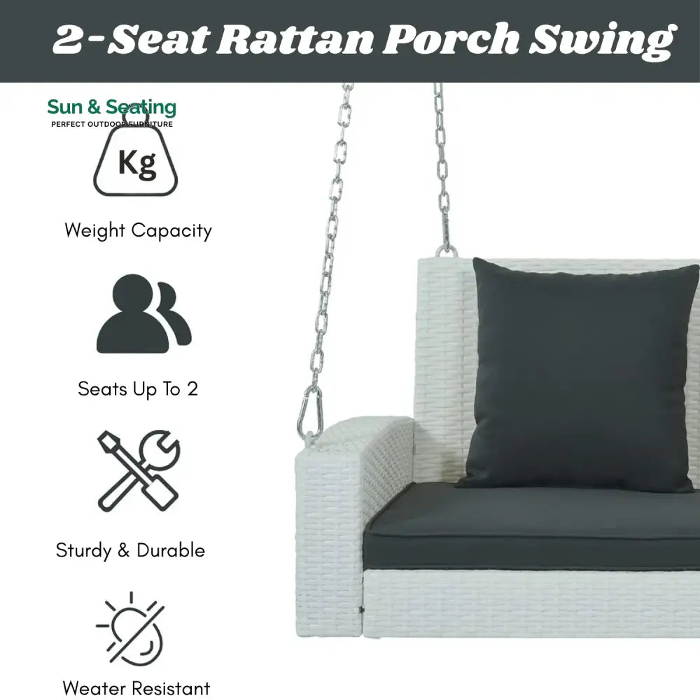 White Rattan Wicker Two Seater Sofa Swing Swing