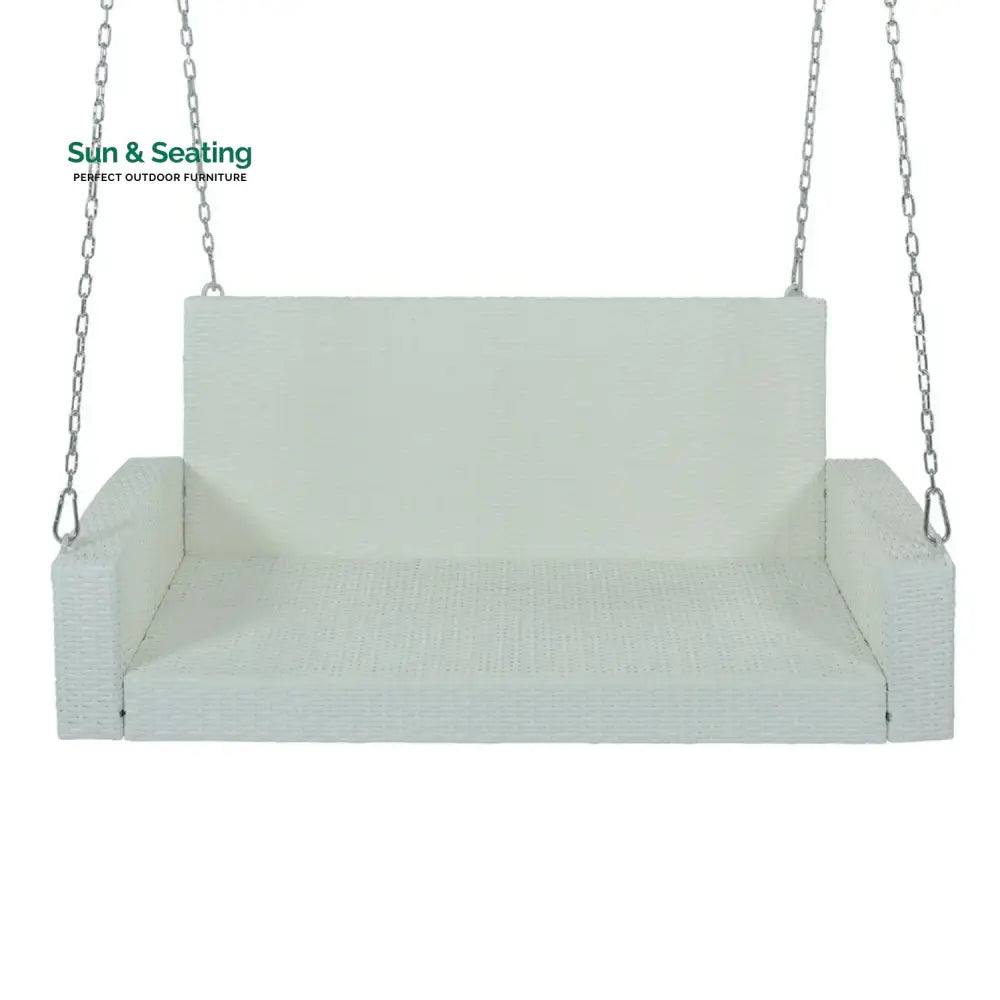 White Rattan Wicker Two Seater Sofa Swing Swing
