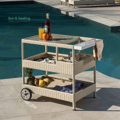 Winf Outdoor Patio Bar Serving Cart (Cream) Wicker